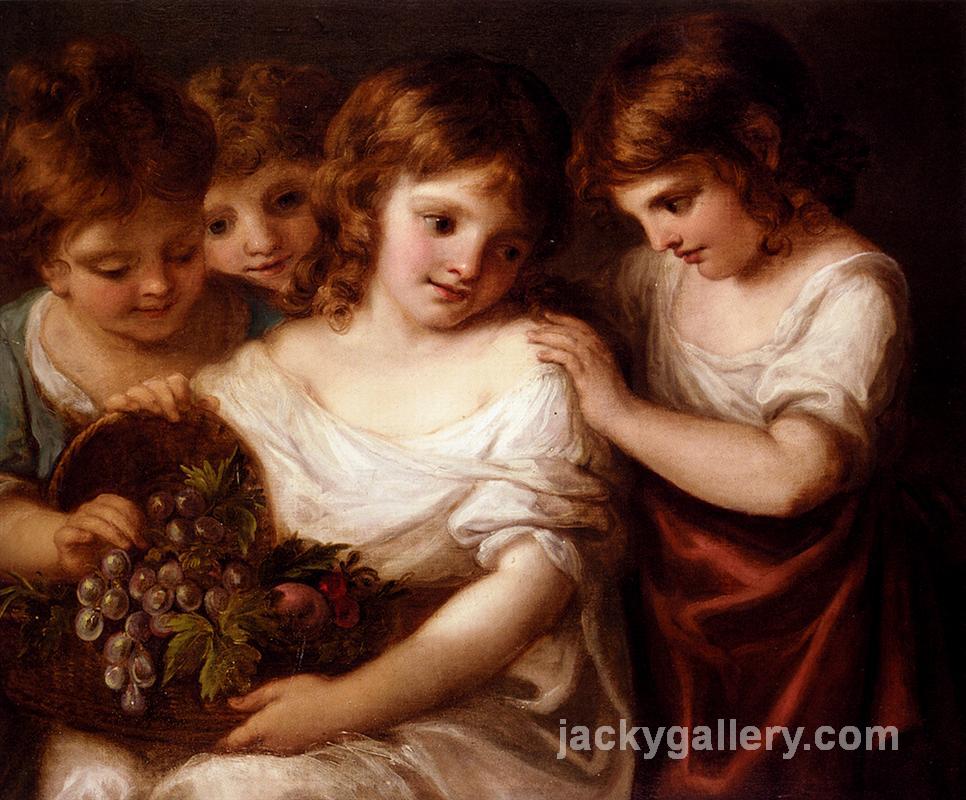 Four Children With A Basket Of Fruit, Angelica Kauffman painting - Click Image to Close
